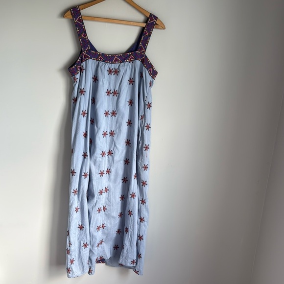 Sundance Blue Boho Wandering Soul Embroidered Midi Sleeveless Dress MP - Picture 9 of 12
